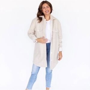 Jillian Harris x Jackson Rowe Shacket Womens Medium Cream Good Heart Elbow Patch